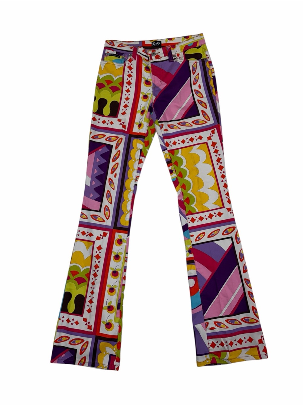 Dolce & Gabbana Multicolor Geometric Flare Pants - Pink Purple Yellow Green